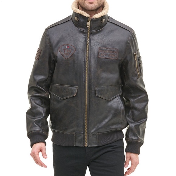 Men’s Top Gun Faux Leather Aviator Bomber Jacket - Picture 7 of 7